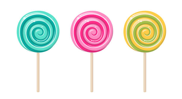 illustrazioni stock, clip art, cartoni animati e icone di tendenza di lecca-lecca, caramelle rotonde a spirale su bastone - peppermint candy stick striped