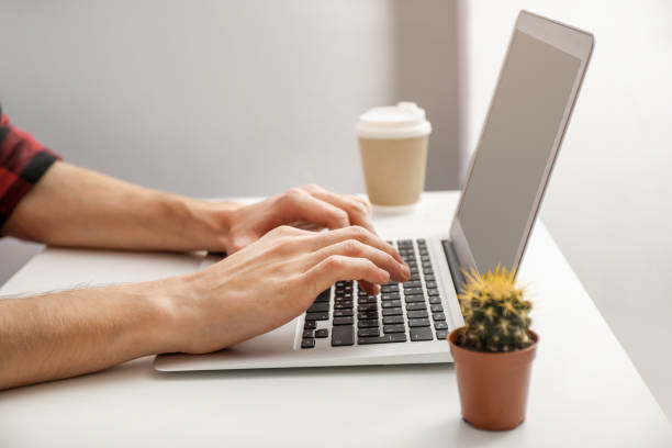 istock Man using laptop for business, business concept 1321453951