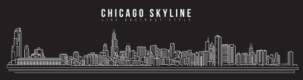 Cityscape Building Line art Vector Illustration design - Chicago skyline Cityscape Building Line art Vector Illustration design - Chicago skyline cityscape borders stock illustrations