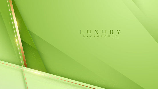 Luxury scene green color pastel. Golden curve lines sparkle with free space for paste promotional text. Elegant paper cut style background.