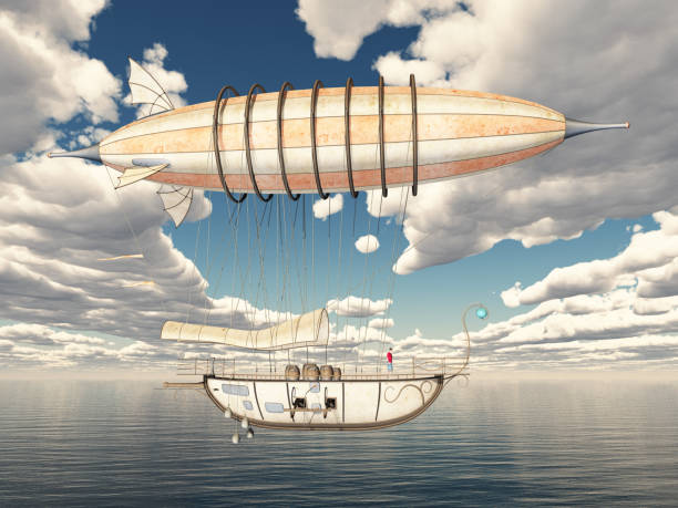 istock Fantasy airship over the sea 1321458240