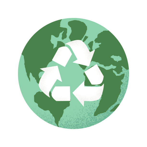 istock Vector illustration of Earth globe with Recycle icon isolated on white background. Colorful world planet symbol for ecological zero waste concept and lifestyle 1321460388