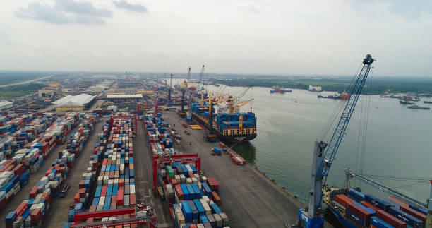istock NIGERIA CUSTOM SERVICE ONNE NEW SEAPORT STACK OF CONTAINERS 1321460441