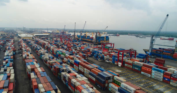 istock NIGERIA CUSTOM SERVICE ONNE NEW SEAPORT STACK OF CONTAINERS 1321460453