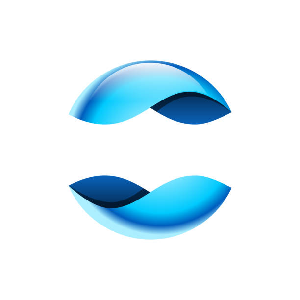 ilustrações, clipart, desenhos animados e ícones de logotipo de esfera azul brilhante. duas metades de círculo azul brilhante com lugar para texto. - yin yang ball