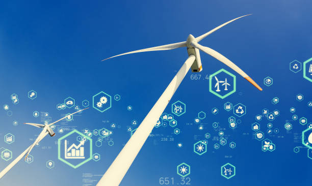 風力発電と環境技術の概念。持続可能な開発目標。sdgs。 - 脱炭素 ストックフォトと画像