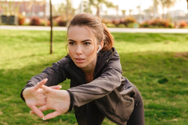 istock Sports woman make stretching exercises 1321463112