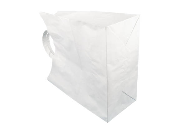 Folded white paper bag isolated PNG, reusable grocery sack for shopping and storage on transparent background