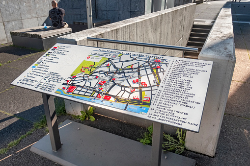 Mainz, Germany - June 1, 2013: tactile city map of Mainz at the old town as service for handicapped people explaining the landmarks.