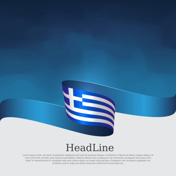 希臘國旗背景。希臘國旗與波浪絲帶在藍白色背景。國家希臘海報。向量設計國家愛國橫幅，封面，傳單。 - 希臘國旗 幅插畫檔、美工圖案、卡通及圖標