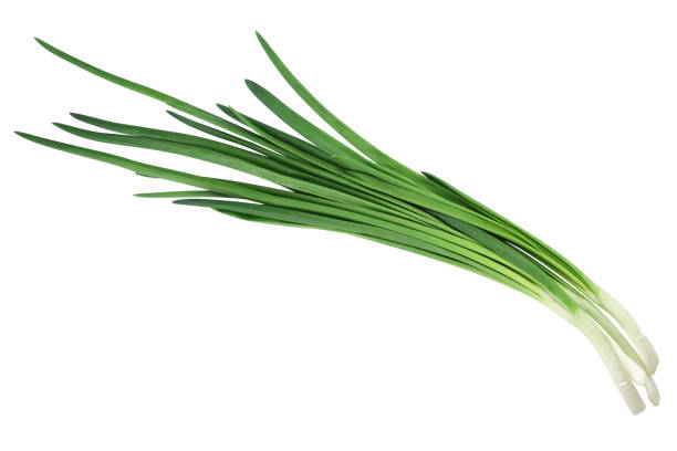 istock Bunch of green onions Isolated on white background, top view. 1321470847