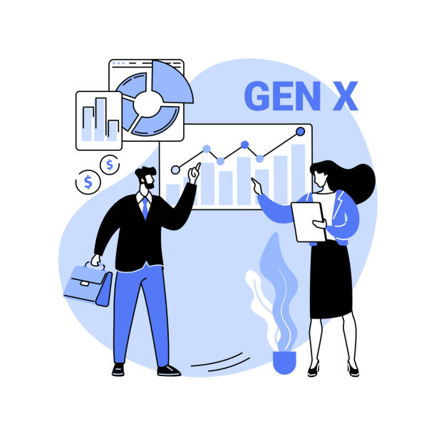 Generation X abstract concept vector illustration. Generation X abstract concept vector illustration. Middle age, parents, work-life balance, strong professional, cold war, personal computing, pay off debt, stable saving plan abstract metaphor. off balance stock illustrations