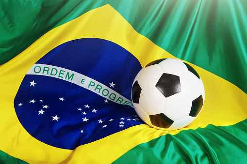 Soccer ball with Brazilian national flag.