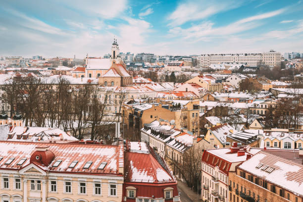 Vilnius Lithuania. Skyline In Winter Day. Rooftop View Vilnius, Lithuania. Skyline In Winter. Rooftop View Altered Sky lithuania stock pictures, royalty-free photos & images