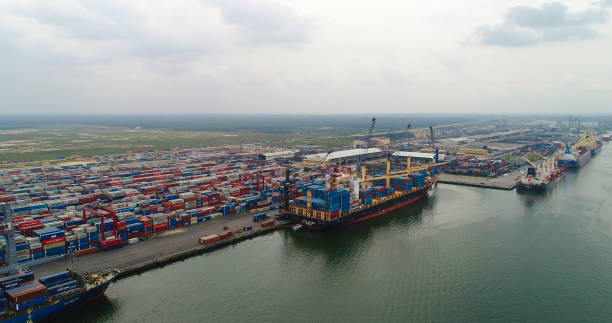 istock NIGERIA CUSTOM SERVICE ONNE NEW SEAPORT, STACK OF CONTAINERS 1321477978