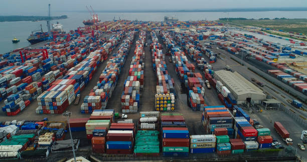 istock NIGERIA CUSTOM SERVICE ONNE NEW SEAPORT, STACK OF CONTAINERS 1321478143