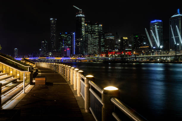 View of Brisbane city across the river from South Bank at night