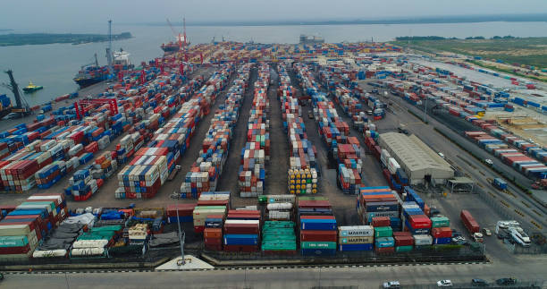 istock NIGERIA CUSTOM SERVICE ONNE NEW SEAPORT, STACK OF CONTAINERS 1321478316