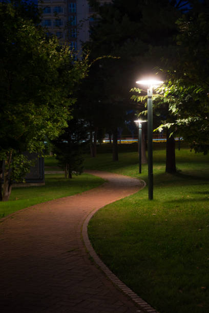 istock Park at night with street lights 1321485208