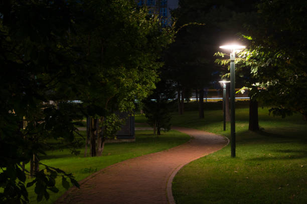 istock Park at night with street lights 1321485287