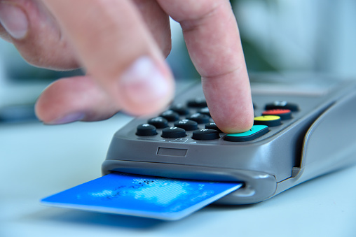 Pin Code Pos Hand Dials Pin Code On Pos Terminal With Credit Card Stock Photo ...