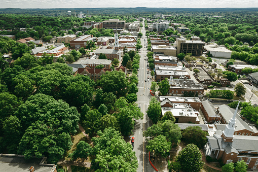 Aerial over Chapel Hill, North Carolina in the Spring