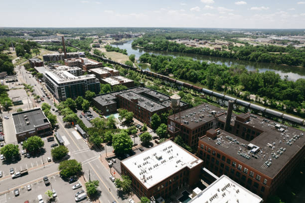 Aerial over Richmond, Virginia in the Spring