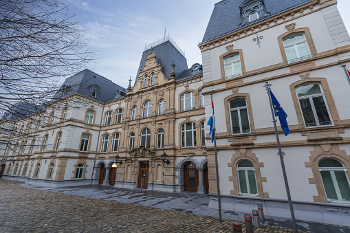 Honfleur city in Normandie or Normandy in France. In Calvados department on the southern bank of the estuary of the Seine with beautiful old port with slate-covered facades