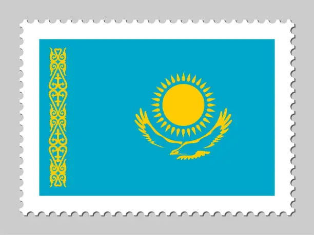 Vector illustration of Kazakhstan flag postage stamp