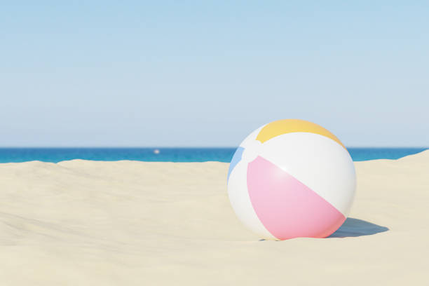 Summer vacations background with inflatable beach balls and sand, copy space, 3d illustration render Summer vacations background with inflatable beach balls and sand, copy space, 3d illustration render beach ball beach summer ball stock pictures, royalty-free photos & images