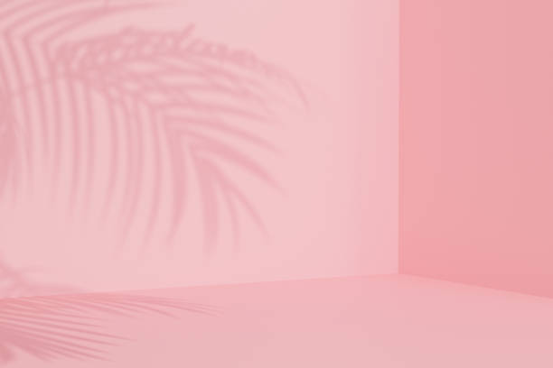 istock Summer vacations pink background with tropical leaves shadows, minimal 3d illustration render 1321498264