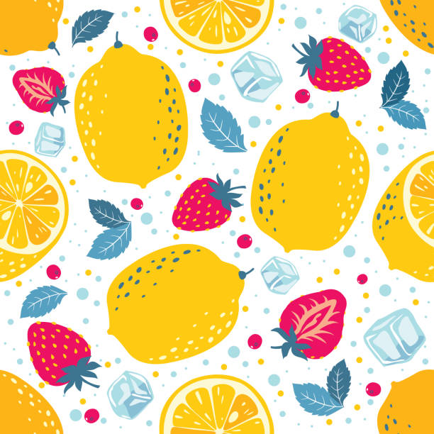 illustrations, cliparts, dessins animés et icônes de limonade aux fraises sans couture - lemon textured peel portion