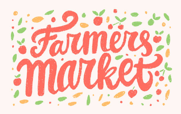 Farmers market. Chalkboard handwritten vector sign. Farmers market. Chalkboard hand drawn vector lettering sign. farmers market stock illustrations