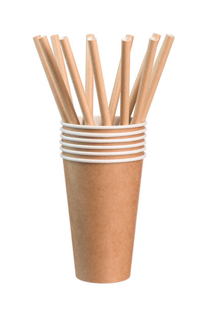 istock paper disposable eco-friendly cups with disposable eco-friendly tubes on a white insulated background. 1321503406