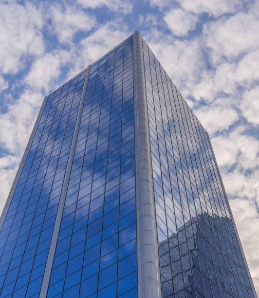 Modern skyscraper office or apartment building in Istanbul Turkey. blue sky, wide angle. March 2021