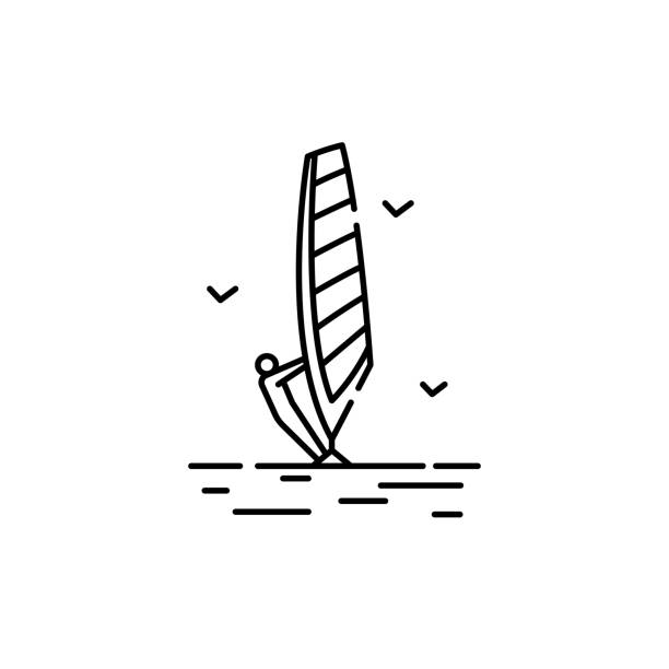 ikona linii windsurfingu. izolowany element wektorowy. - windsurfing obrazy stock illustrations