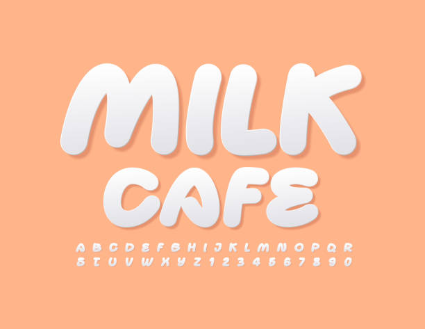 векторный творческий логотип milk cafe. современный набор алфавитных букв и цифр - milk chocolate illustrations stock illustrations