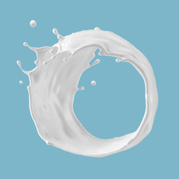 istock 3d illustration, round milky white splash. Abstract liquid clip art isolated on blue background. Cosmetics splashing 1321519831