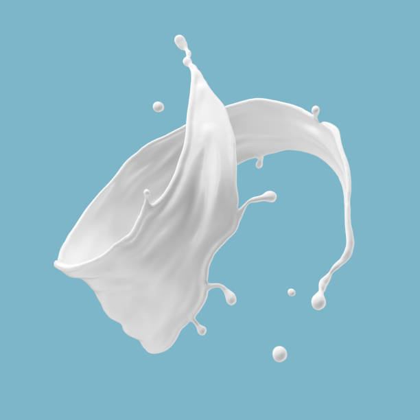 istock 3d render, twisted spiral milk splash illustration isolated on blue background. White paint splashing. Abstract liquid clip art 1321519850