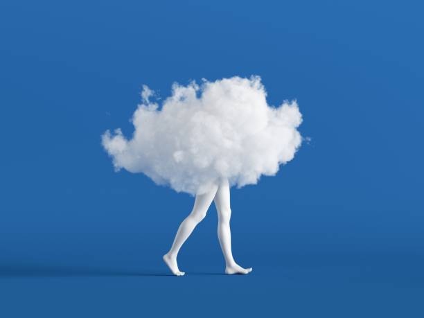 renderowanie 3d. abstrakcyjna biała chmura z nogami manekina. metafora duszy. minimalny surrealistyczny obiekt clipart odizolowany na niebieskim tle - ballet dancer dancing performer zdjęcia i obrazy z banku zdjęć