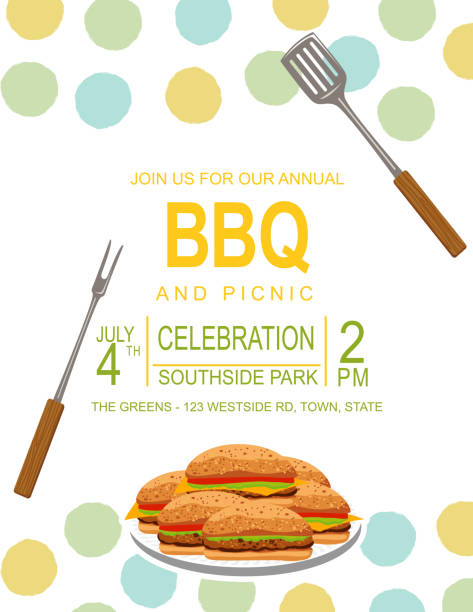 BBQ Invitation Template Fun picnic or barbecue invite on a white background. The file has several layers for easier editing. block party stock illustrations