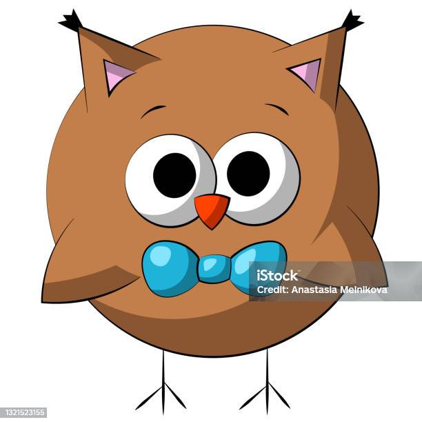 Cute Cartoon Owl With Bowtie Draw Illustration In Color Stock Illustration  - Download Image Now - iStock