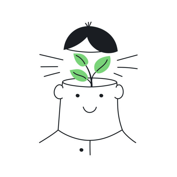 ilustrações de stock, clip art, desenhos animados e ícones de sprout is growing from the human's head - vector - thinking green
