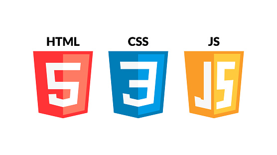 HTML5 CSS3 JS icon set. Web development icon set of html, css and javascript, programming symbol.
