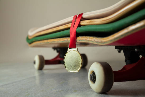 istock Skateboard with gold medal. 1321531700