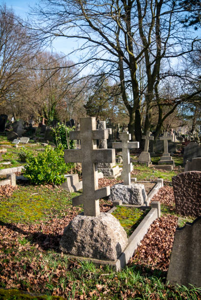 istock Orthodox memorial crosses in a cemetery 1321535495