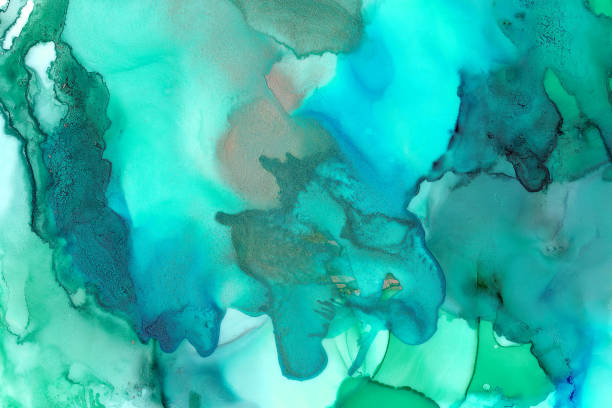 istock Abstract colorful background, green and blue alcohol ink 1321542801