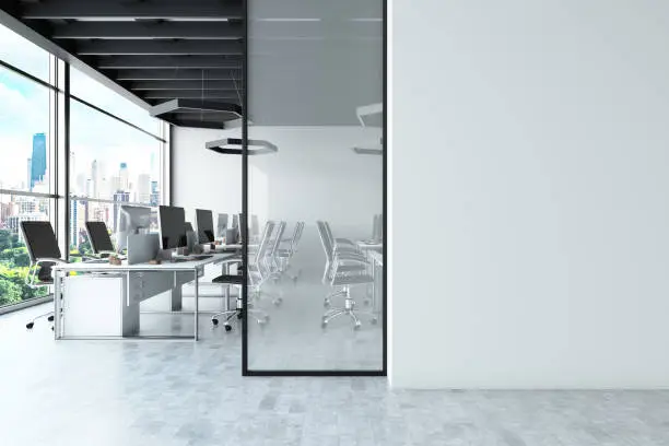 Photo of Modern Empty Office Room With White Blank Wall