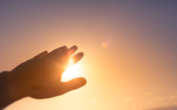 istock Hand reaching to the sunset. 1321550567