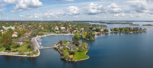 Aerial view of the waterfront at Djursholm in the Danderyd municipality outside Stockholm.
